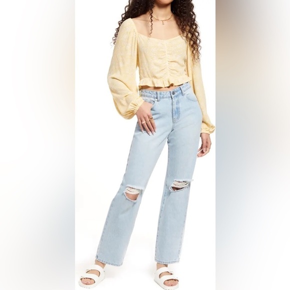 BP Yellow Floral Print Sweetheart Neck Crop Top NWT - Picture 3 of 8